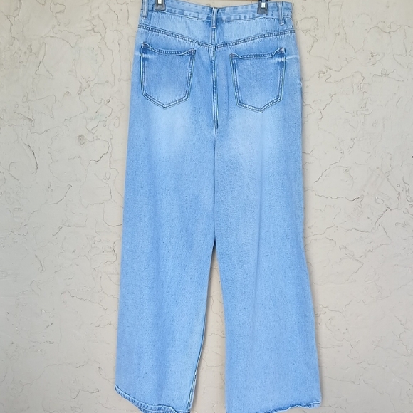 Fashion Nova Light Blue Distressed Wide-Leg Jeans - Picture 3 of 7